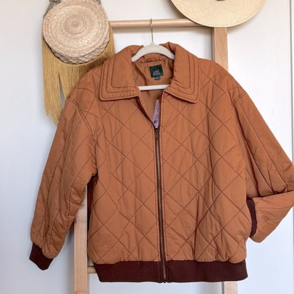 Wild Fable Women’s Fall Bomber Jacket Quilted Stitch Desert Orange, Brown NWT M